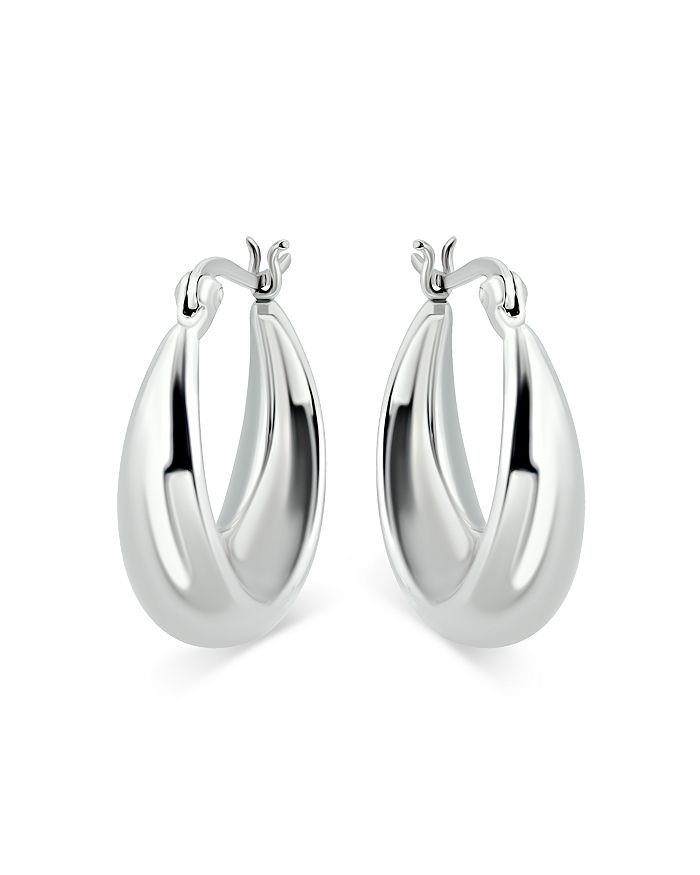 Women's Sterling Silver Hoop Earring Oval - Silver