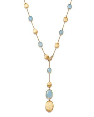 Shop Marco Bicego 18k Yellow Gold Siviglia Aquamarine & Diamond Lariat Necklace, 16.5-18l In Blue/gold