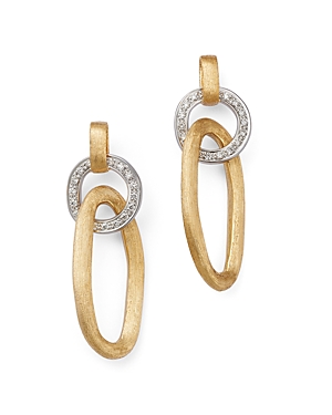 Shop Marco Bicego 18k White & Yellow Gold Jaipur Diamond & Textured Link Drop Earrings In Gold/white