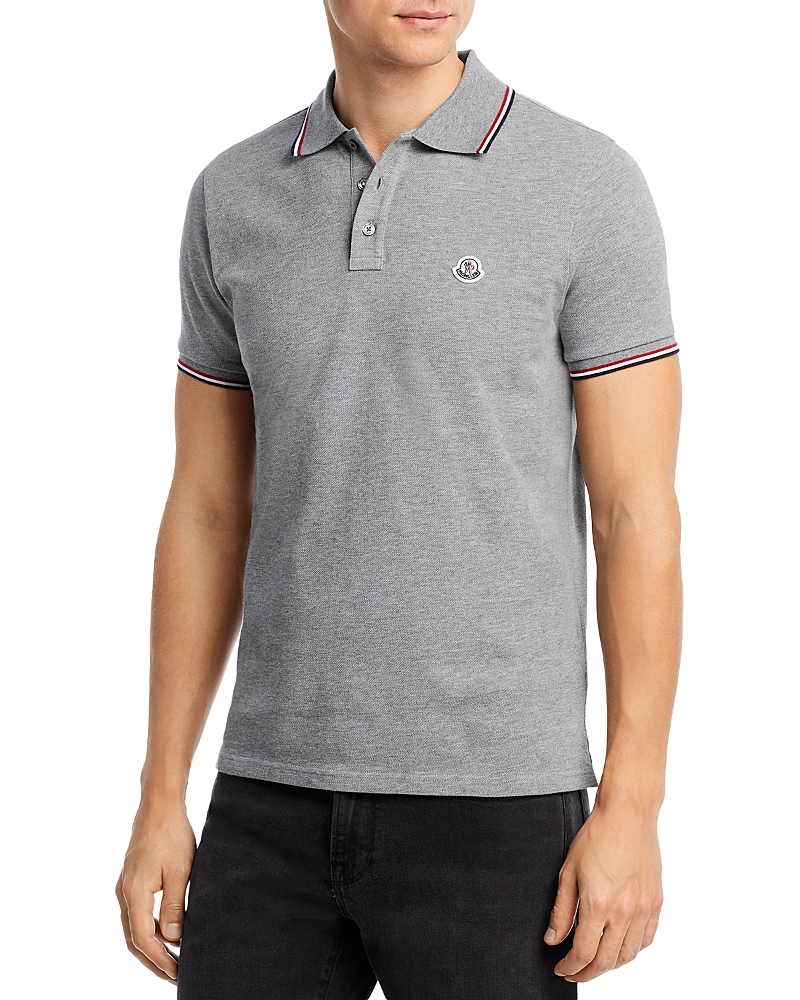 Moncler Short-sleeved Polo Shirt With Logo In Light Gray