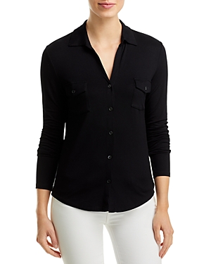 Shop Majestic Point Collar Button Front Shirt In Noir