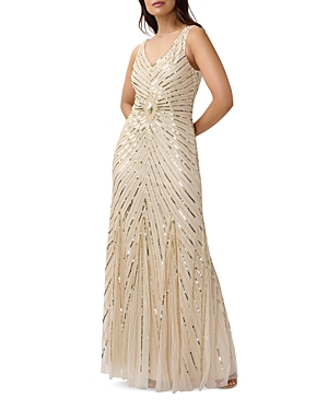 adrianna papell sleeveless beaded gown