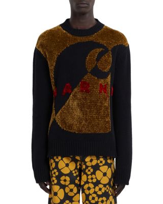 Marni Velvet-effect Logo Knit Jumper In Black