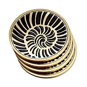 Shop L'objet Brass Gold Trimmed Shell Coasters, Set Of 4 In Black/gold