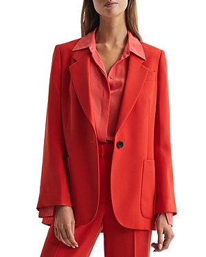 Reiss Rosa Velvet-texture Regular-fit Stretch Cotton-blend Blazer In Coral