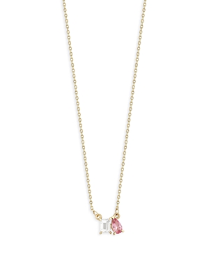 Moon & Meadow 14k Yellow Gold Double Stone Necklace With White Topaz & Pink Tourmaline, 16 - 100% Exclusive In Pink/gold