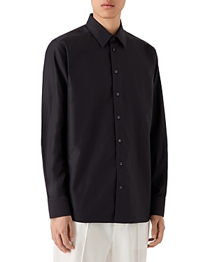 Armani Collezioni New York Long Sleeve Button Front Shirt In Solid Blac