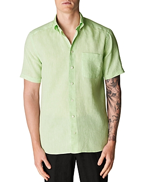 Eton Linen Solid Short Sleeve Slim Fit Button Down Shirt