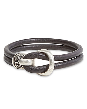 Shop John Varvatos Artisan Leather Sterling Silver Double Strand Bracelet In Brown/silver
