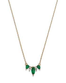Bloomingdale's - Emerald & Diamond Curved Bar Necklace in 14K Yellow Gold, 18" - 100% Exclusive