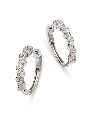 Bloomingdale's Diamond Round & Baguette Cluster Hoop Earrings In 14k White Gold, 0.96 Ct. T.w. - 100% Exclusive