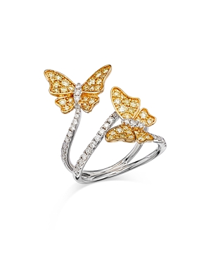 Bloomingdale's Yellow & White Diamond Butterfly Ring In 14k Yellow & White Gold- 100% Exclusive In White/gold