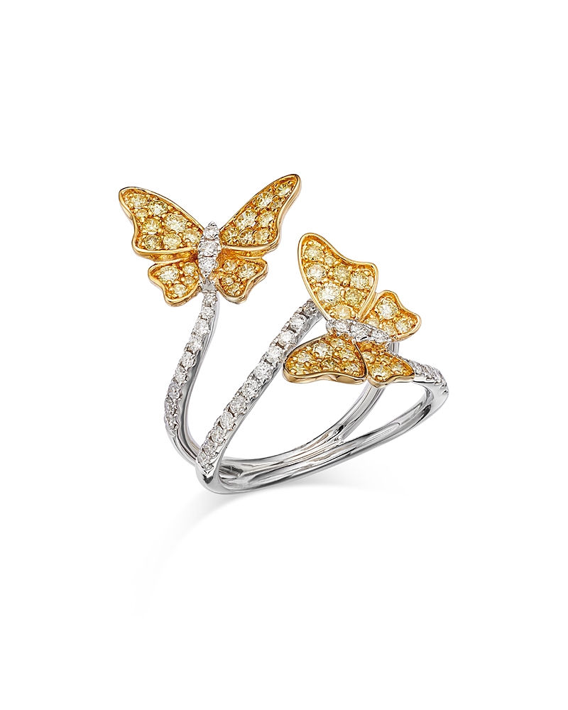 Bloomingdale's Yellow & White Diamond Butterfly Ring In 14k Yellow & White Gold- Exclusive In White/gold