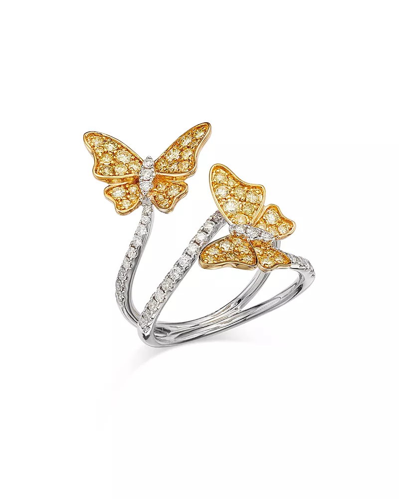 Bloomingdale's Fine Collection Yellow & White Diamond Butterfly Ring in 14K Yellow & White Gold