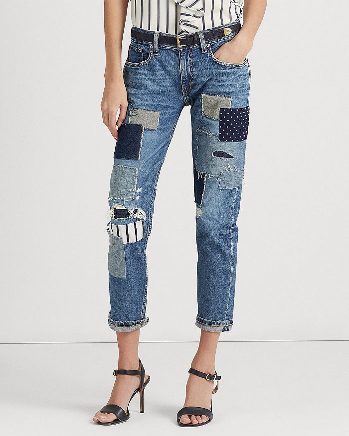 Ralph Lauren Cotton Blend Patchwork Mid Rise Tapered Ankle Jeans in ...
