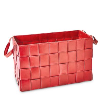 Global Views Soft Woven Leather Large Basket in Deep Red