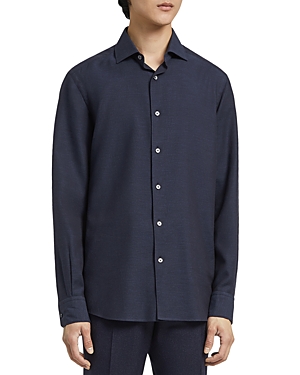 Shop Zegna Cashco Long Sleeve Button Up Shirt In Dark Blue