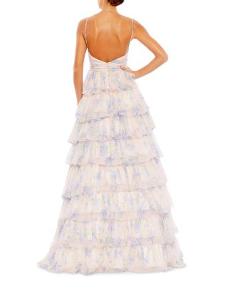 Floral Cut Out Ruffle Layered Gown