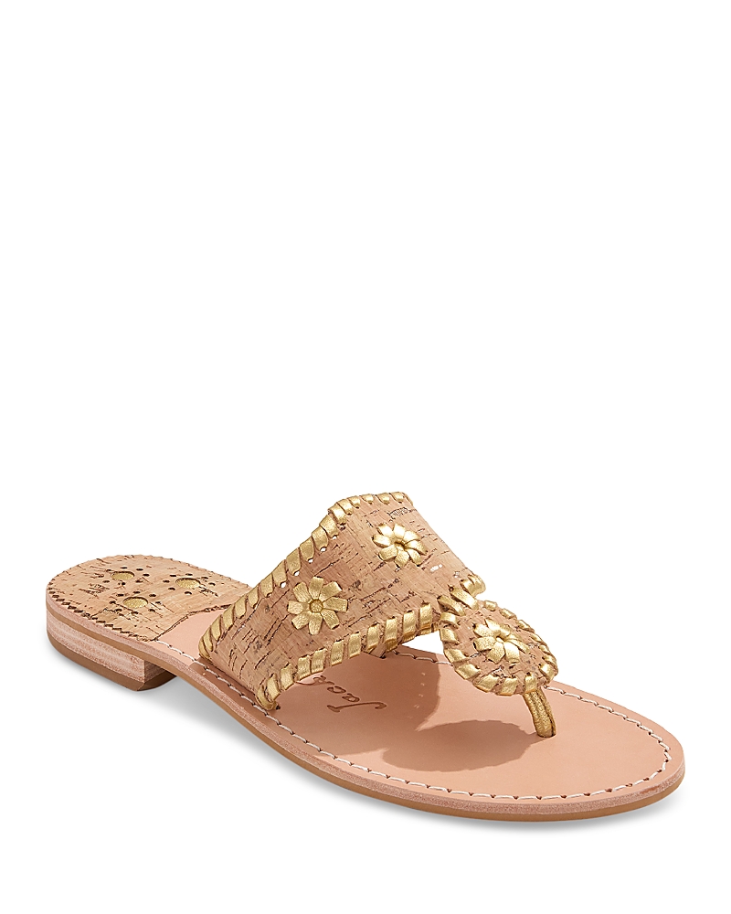 Jack Rogers Jacks Cork Leather Thong Sandals In Natural