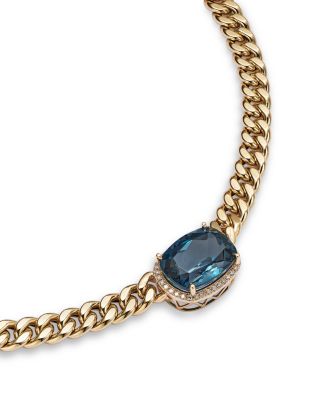 Blue Topaz & Diamond Bold Chain Link Statement Necklace in 14K Yellow Gold, 17" 