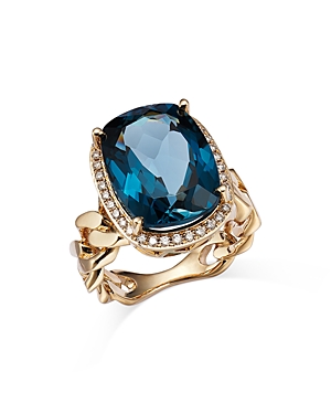Bloomingdale's London Blue Topaz & Diamond Halo Chain Link Ring In 14k Yellow Gold - 100% Exclusive In Blue/gold