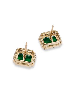 Emerald and Diamond Stud Earrings in 14K Yellow Gold 
