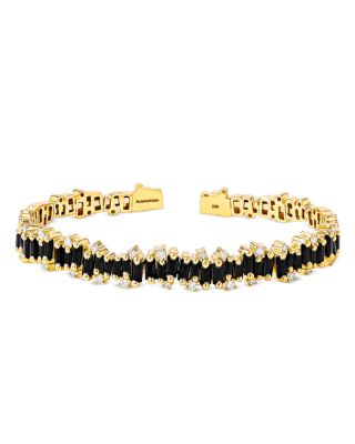 SUZANNE KALAN - 18K Yellow Gold Fireworks Black Sapphire & Diamond Flexible Bangle Bracelet