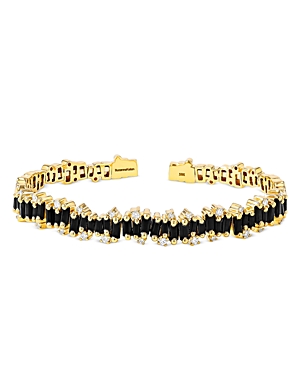 Suzanne Kalan 18k Yellow Gold Fireworks Black Sapphire & Diamond Flexible Bangle Bracelet In Black/gold
