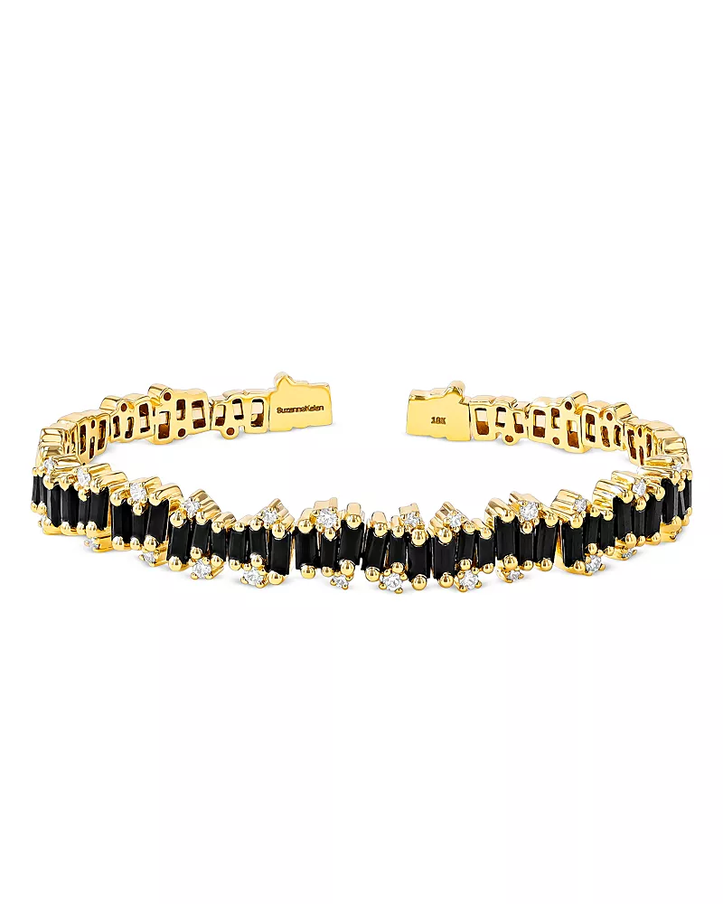 Suzanne Kalan 18K Yellow Gold Fireworks Black Sapphire & Diamond Flexible Bangle Bracelet