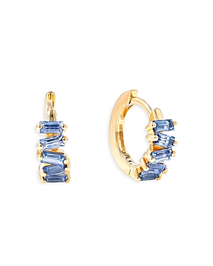 Suzanne Kalan 18k Yellow Gold Light Blue Sapphire Huggie Hoop Earrings In Blue/gold