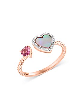 Bloomingdale's - Mother of Pearl, Pink Tourmaline & Diamond Accent Heart Ring in 14K Rose Gold - 100% Exclusive