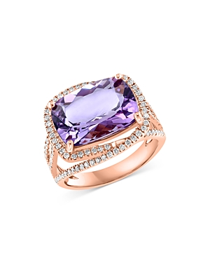 Bloomingdale's Pink Amethyst & Diamond Crossover Halo Ring In 14k Rose Gold - 100% Exclusive In Purple/rose Gold