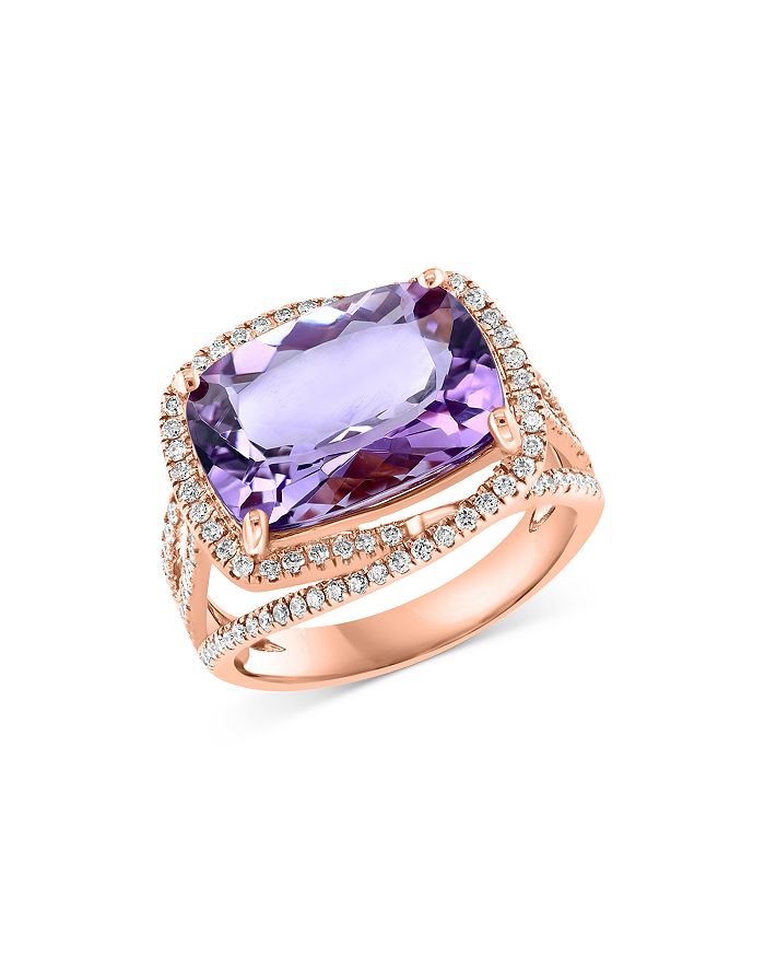 Bloomingdale's - Pink Amethyst & Diamond Crossover Halo Ring in 14K Rose Gold - 100% Exclusive