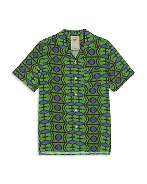 Oas Emerald And Blue Short Sleeve Camp Shirt In Green