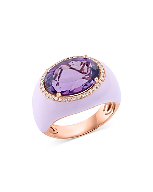 Bloomingdale's Amethyst, Enamel & Diamond Halo Ring In 14k Rose Gold - 100% Exclusive In Purple/rose Gold