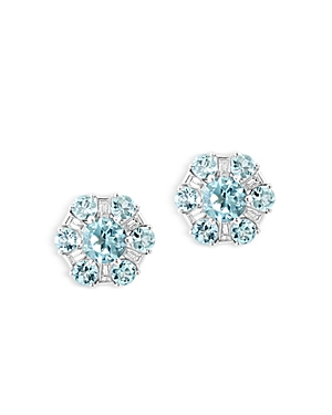 Bloomingdale's Aquamarine & Diamond Stud Flower Earrings In 14k White Gold - 100% Exclusive In Blue/white