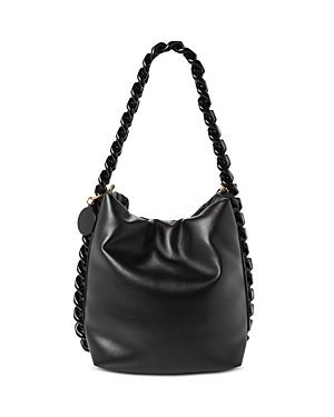 Stella Mccartney Frayme Puffy Bucket Bag In Black/gold