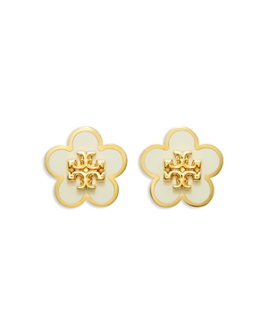 Shop Tory Burch Kira Enamel Flower Stud Earrings In Ivory/gold