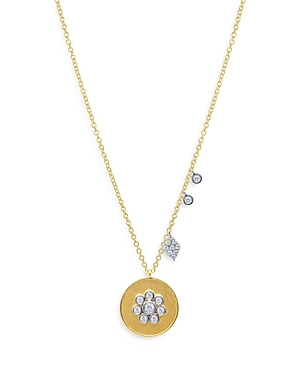 Meira T 14k White & Yellow Gold Diamond Flower Disc & Mini Diamond Pendant Necklace