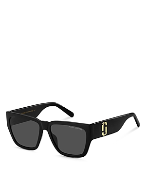 Shop Marc Jacobs Marc Rectangular Sunglasses, 57mm In Black/gray Solid