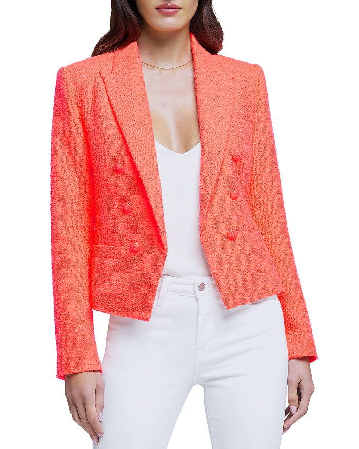 L'AGENCE Brooke Double Breasted Cropped Tweed Blazer | Bloomingdale's