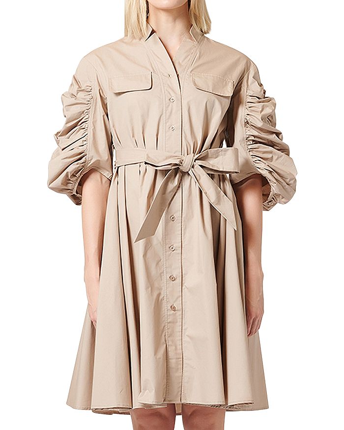 Gracia Cotton Ruched Sleeve Shirt Dress Bloomingdale's