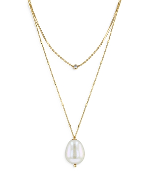 Shop Zoë Chicco 14k Yellow Gold Floating Diamond & Large Cultured Baroque Pearl Layered Necklace, 18-20 In White/gold