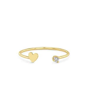 Zoë Chicco 14k Yellow Gold Itty Bitty Heart & Prong Diamond Open Ring In Gold/white