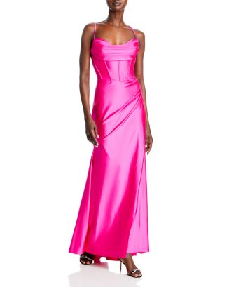 Structured Satin Gown with Beaded Sweetheart Corset Ocean Blue
