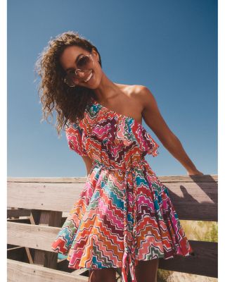 RHODE Ozzie Cotton Printed One Shoulder Dress | Bloomingdale's Women