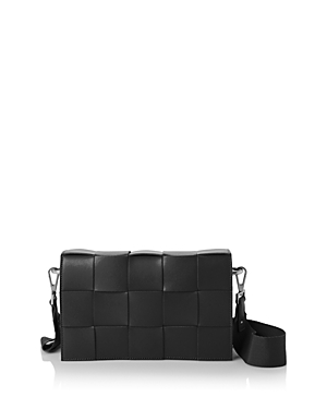 Shop Bottega Veneta Cassette Leather Crossbody In Black Silver