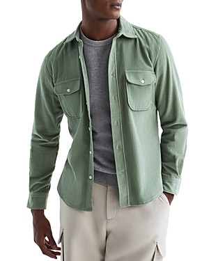 Reiss Bonucci Long Sleeved Cord Twin Pocket Button Down Shirt In Sage