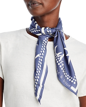 Rag & Bone Indigo Pineapple Floral Bandana Scarf In Blue/white