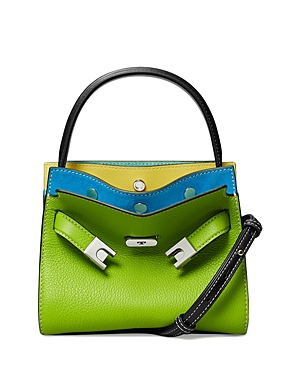 Tory Burch Petite Lee Radziwill Pebble Leather Double Bag In Wheat Grass/silver